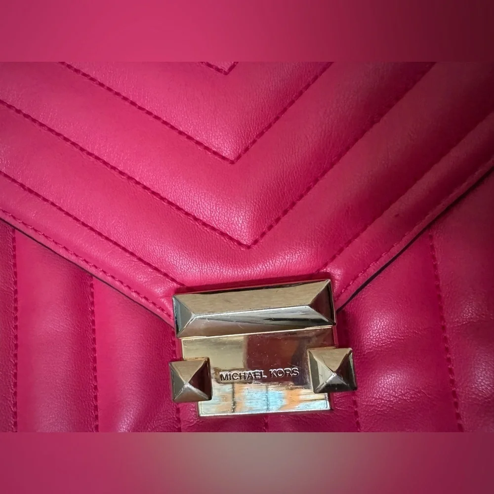 Michael Kors Whitney Medium Flap Chain Shoulder Bag Handbag Purse Electric Pink